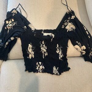 Urban Outfitters XS Black Floral Smocked Blouse